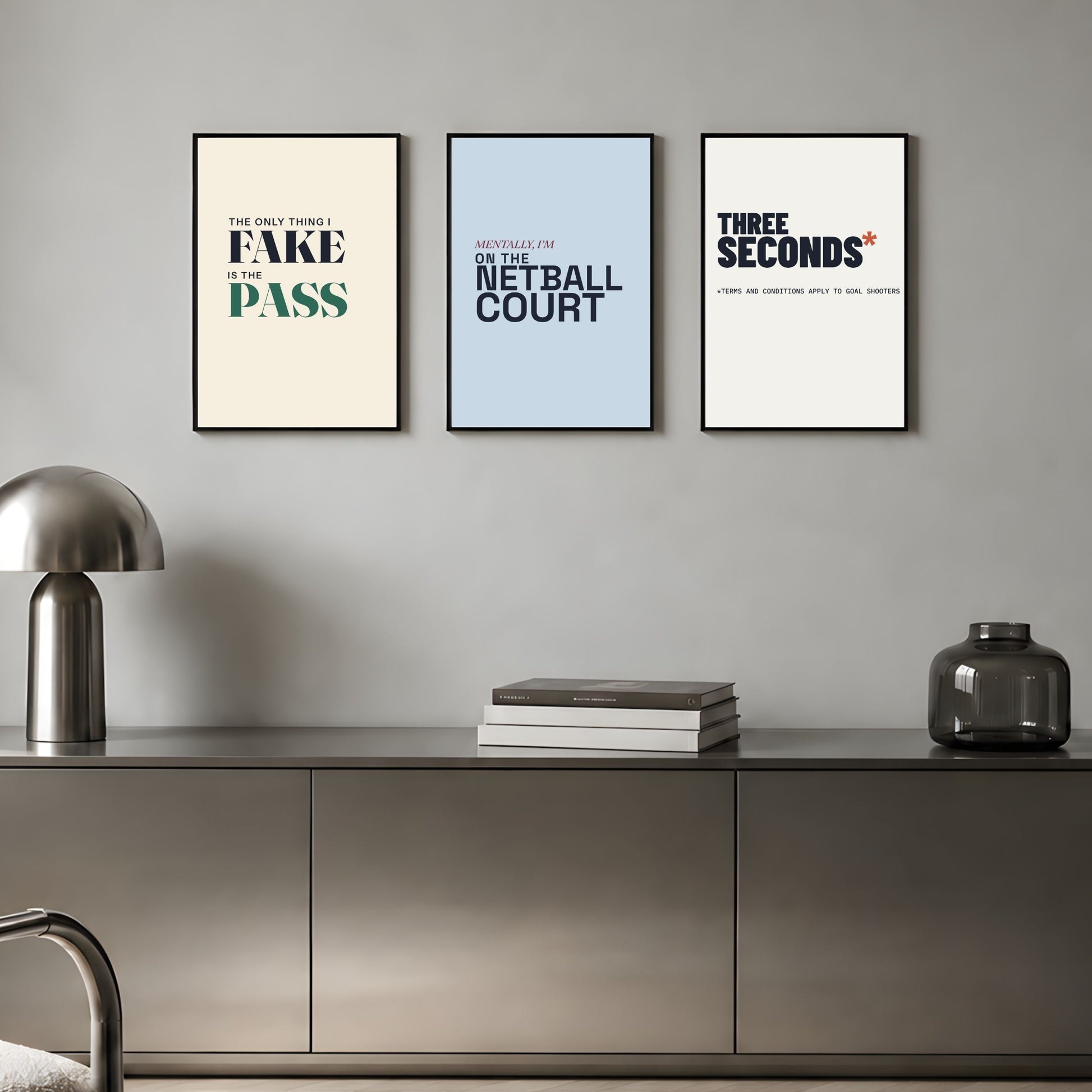 Set of 3 Netball Wall Art Poster Prints - Funny Typography Netball Sayings